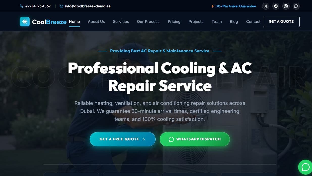 CoolBreeze Dubai HVAC Website Demo website preview
