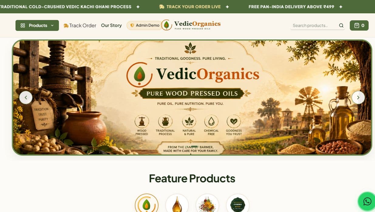 VedicOrganics Online Store & Admin Dashboard website preview
